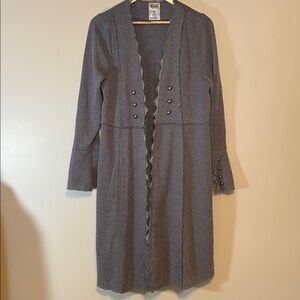 Vocal Charcoal Long Knit Sweater, Bohemian, Lace Cuffs and trim